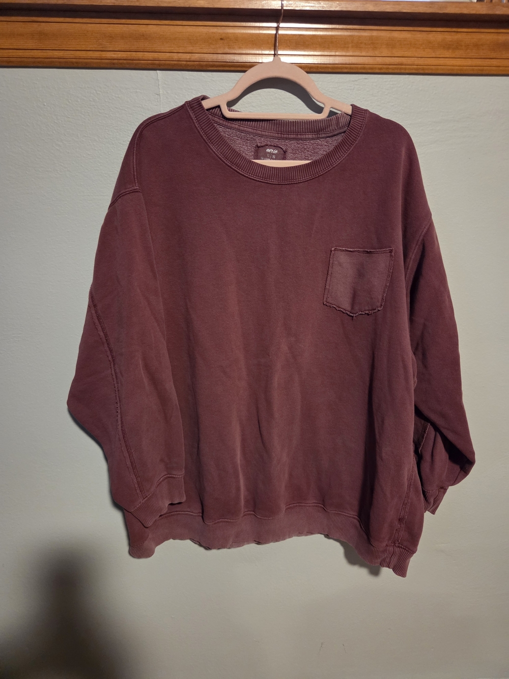 aerie Crewneck Pocket Sweatshirt - Merlot